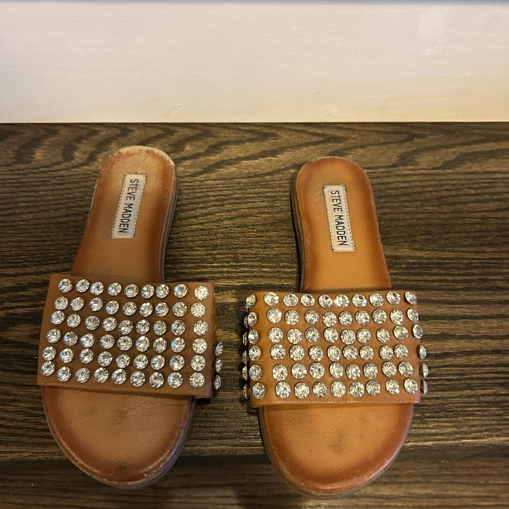 Steve Madden Brown Rhinestone Slide Sandals